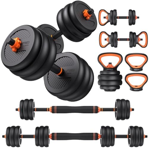 FEIERDUN Adjustable Dumbbells, 45lbs Free Weight Set with Connector, 4 in1 Dumbbells Set Used as Barbell, Kettlebells, Push up Stand, Fitness Exercises for Home Gym Suitable Men/Wo
