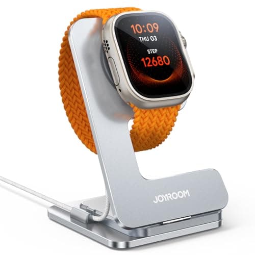 JOYROOM Watch Stand for Apple Watch Magnetic Fast Charging- Desk Charger Stand Holder Dock for Apple iWatch Ultra3/2/1, Series 11/10/9/8/7/6/5/4/3/2/1, SE3/2/1 (49/46/45/44/42/41/40/38mm)(Silver)