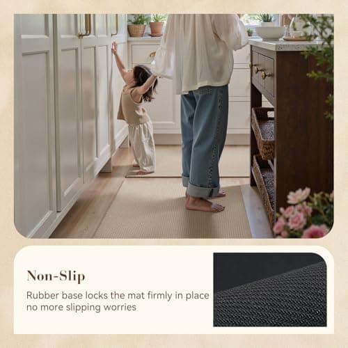 MontVoo Kitchen Rugs Non Slip Washable, Absorbent Braided Kitchen Mats for Floor with Rubber Backing, Durable Easy Clean Kitchen Floor Mat for Front of Sink, Laundry, Entryway, Beige, 17"x28"