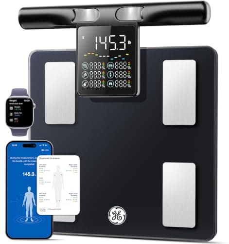 Báscula Inteligente GE: Mide Grasa, Músculo e IMC con Pantalla de 5.3" en el Mango