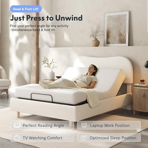 FLEXISPOT Cama Ajustable Queen 'Nube' Todo en Uno, Marco Tapizado, Cabecera Ajustable, 10 Años Garantía