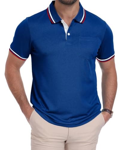 ZITY Mens Polo Shirts Short Sleeve Casual Collared Shirts Moisture Wicking Athletic Work Golf Shirts for Men with Pocket Royal Blue
