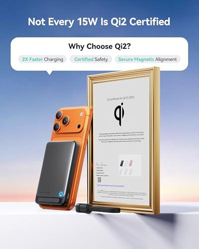 INIU for Magsafe Power Bank, Slimmest 10000mAh Qi2 Certified 15W Magnetic Portable Charger, 45W Fast Charging with Built-in USB-C Cable, Battery Pack with Stand for iPhone Air 17 1