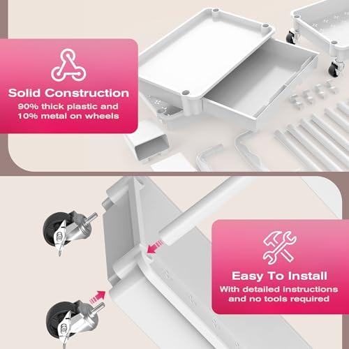 Goovilla Rolling Makeup Organizer Cart with Removable Drawer, 3 Tier Stable White Floor Skincare Storage Cart for Vanity, Cosmetic Display, Nail Polish, Perfume, Hair Stuff, Beauty