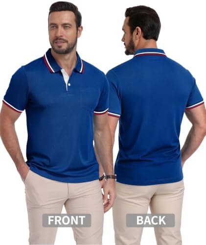 ZITY Mens Polo Shirts Short Sleeve Casual Collared Shirts Moisture Wicking Athletic Work Golf Shirts for Men with Pocket Royal Blue