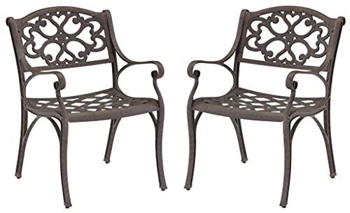 Set de 2 Sillas Homestyles de Aluminio Fundido para Exterior con Descansabrazos, Bronce