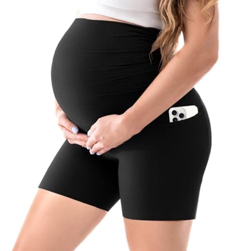 Walifrey Maternity Shorts with Pockets Over the Belly Black XL