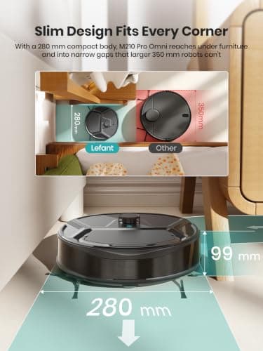 Lefant Robot Vacuum and Mop, 20000Pa Strong Suction, Self-Cleaning Roller Mop with Auto Drying, LiDAR Navigation & Obstacle Avoidance, Tangle-Free Pet Hair, Slim, 5G WiFi, M210 Pro Omni-Dark Gray