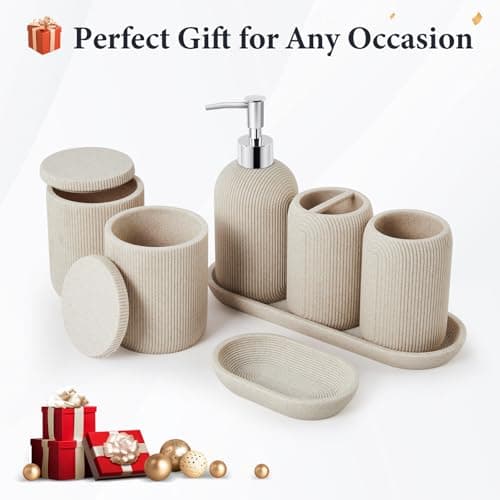 Set de Accesorios de Baño de Resina de 7 Piezas - Beige