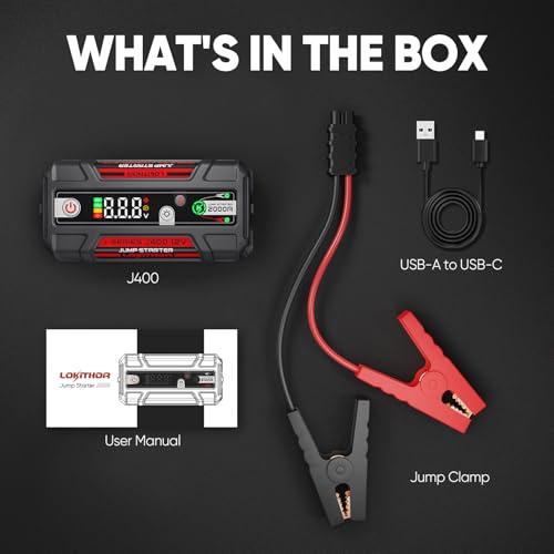 LOKITHOR J400 Portable Jump Starter 2000A, 12V Lithium Battery Booster with ConnectMax Tech, Smart Digital Display, Car Jump Box for Up to 8.0L Gas & 6.0L Diesel Engines