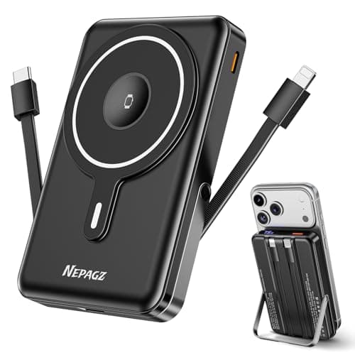 Nepagz for Magsafe Portable Charger, 10000mAh Magnetic Power Bank with Foldable Stand, PD 22.5W Fast Charging with USB-C Cable, Wireless Portable Charger for iPhone 17/16/15/14/13/