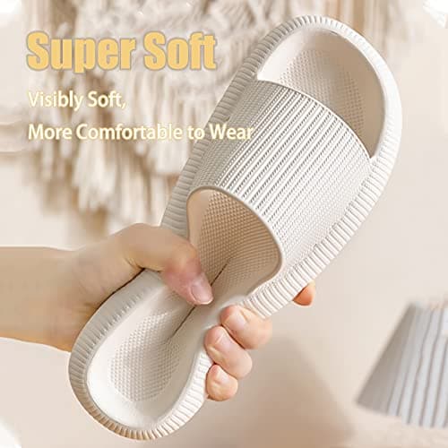 rosyclo Cloud Like Slides Sandals for Women and Men,Tan Beige W7.5-8.5/M6-7 | Cushioned Thick Sole Slides, Foot Pain Relief, Pillow Comfortable Supportive Shower Shoes, Indoor Outdoor House Slippers