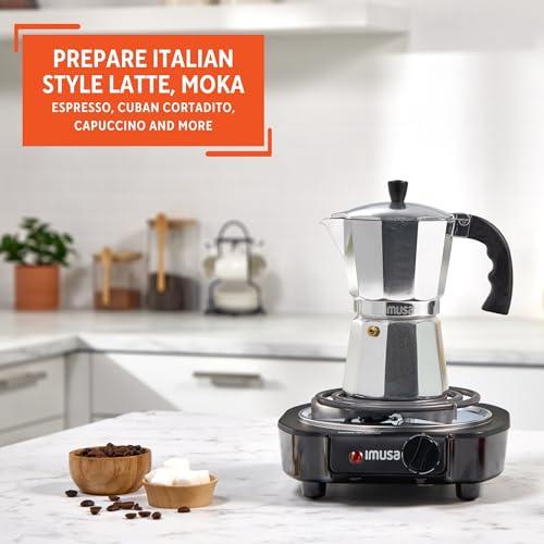 Cafetera de Espresso Imusa de Aluminio para Estufa, 6 Tazas, Plateada