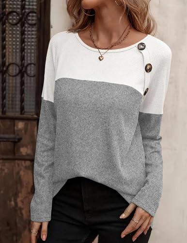 Suéter Túnica Zeagoo Tejido Waffle Manga Larga con Botones, Gris Claro