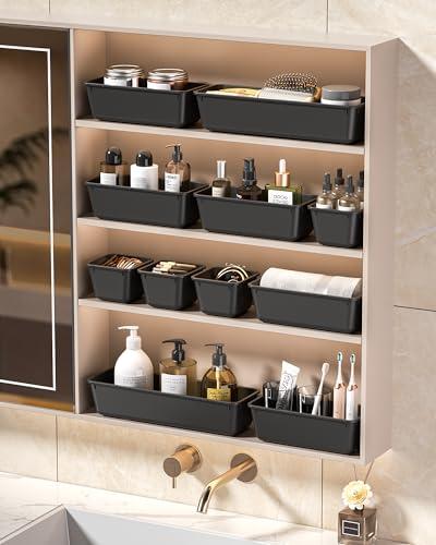 KEMETHY 25 PCS Plastic Drawer Organizers Set, 4 Sizes Vanity Organizer, Makeup and Desk Drawer Organizer Trays, Organization and Storage for Makeup, Bathroom, Kitchen Utensils and