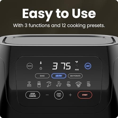 CHEFMAN Freidora de Aire Digital Multifuncional 5 en 1 XL 10L con Asador, Deshidratador y Horno de Convección, 17 Presets y Apagado Automático