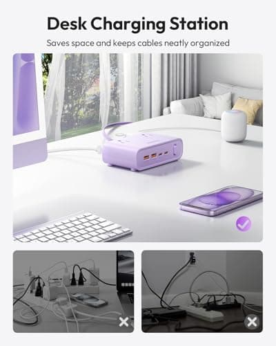 NTONPOWER Purple Power Strip, 25W Max 8-in-1 with 4 AC, 4 USB(2 USB C) 10ft Flat Extension Cord, Power Strip with USB Ports, Outlet Extender for Home Office, School Dorm Room Essentials