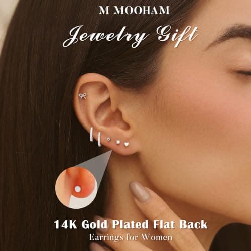 Set de Aretes con Poste Plano M MOOHAM para Mujer y Adolescentes