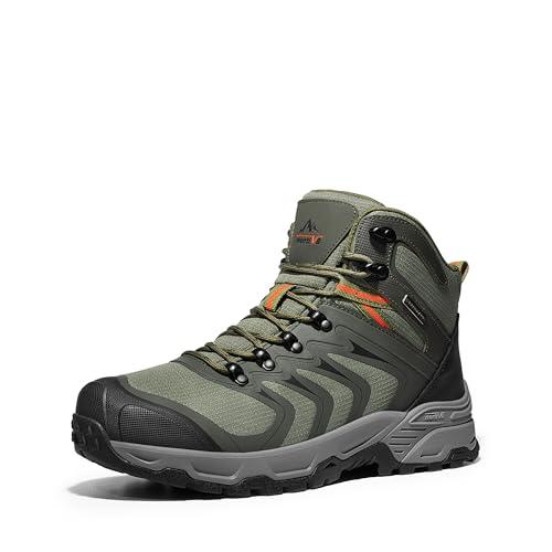 NORTIV 8 Men's Waterproof PRO Hiking Boots Outdoor Lightweight Non-Slip Arch Support Trekking Camping Ankle Boots Armadillo 3.0,Size 8,Army Green,NMUMHB2508