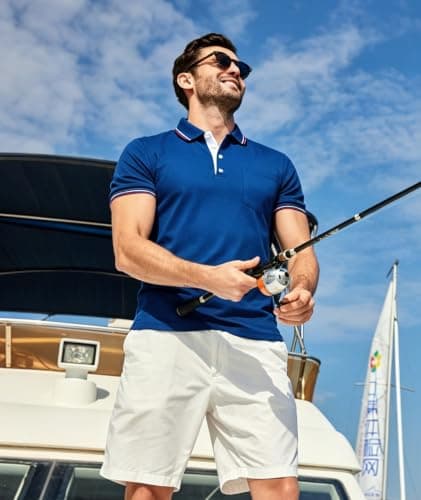 ZITY Mens Polo Shirts Short Sleeve Casual Collared Shirts Moisture Wicking Athletic Work Golf Shirts for Men with Pocket Royal Blue
