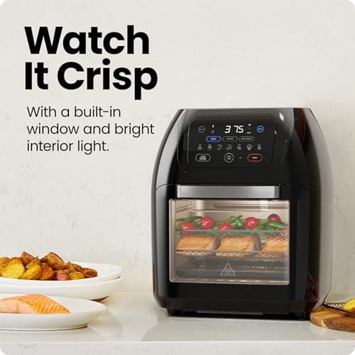 CHEFMAN Freidora de Aire Digital Multifuncional 5 en 1 XL 10L con Asador, Deshidratador y Horno de Convección, 17 Presets y Apagado Automático