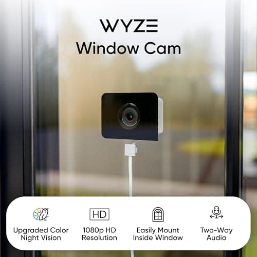 WYZE Window Camera, WiFi Indoor HD Home Security Camera, Upgraded Color Night Vision, Anti-Glare, AI-Powered Motion Detection, Easy & Quick Setup, 24/7 Recording, Works w/Alexa & Google