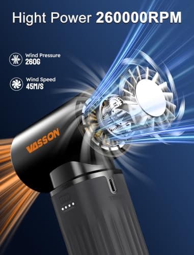 VASSON Compressed Air Duster 260000RPM, Cordless Ultra 3-Speed Adjustable