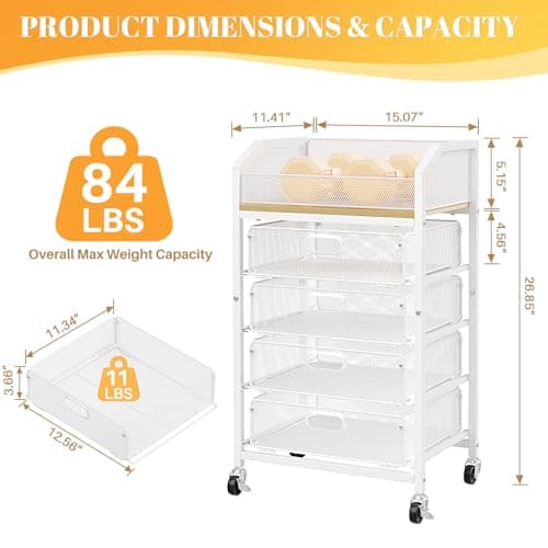 Carrito Rodante SUNALLY para Maquillaje y Uñas con Cajones, Blanco