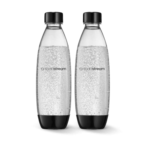 sodastream 1L Twin Pack Carbonated Water Bottle, Dishwasher Safe Slim, 2 Black Reusable Plastic Bottles for Sparkling Water, Soda Stream Compatible with TERRA, ART, ENSO, E-Terra &