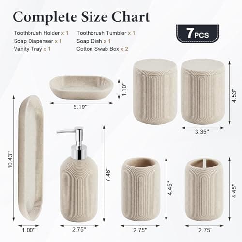 Set de Accesorios de Baño de Resina de 7 Piezas - Beige