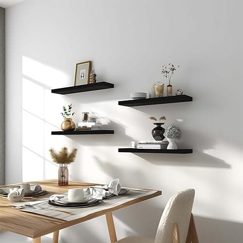 GXYAWPJ Black Wood Floating Shelves for Wall Rustic Wall Shelves for Bedroom Set of 6