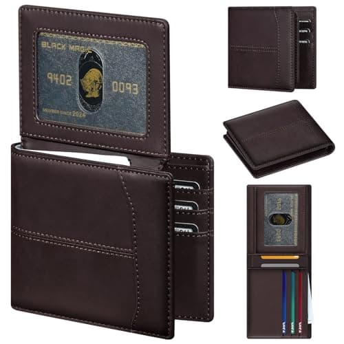 furid Top Grain Leather Wallet Men: RFID Minimalist Bifold Credit Card Holder with 2 ID Windows - Slim Front Pocket Wallets for Men - Gifts for Husband Father on Anniversary Birthd