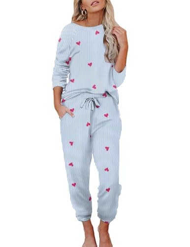 Ekouaer Womens Pajamas Set Long Sleeve Loungewear Soft Joggers with Pockets