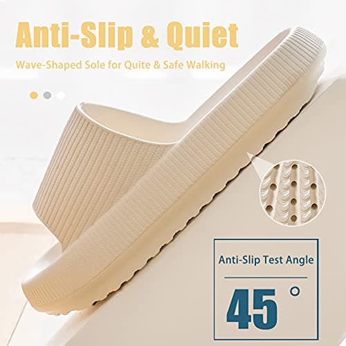 rosyclo Cloud Like Slides Sandals for Women and Men,Tan Beige W7.5-8.5/M6-7 | Cushioned Thick Sole Slides, Foot Pain Relief, Pillow Comfortable Supportive Shower Shoes, Indoor Outdoor House Slippers