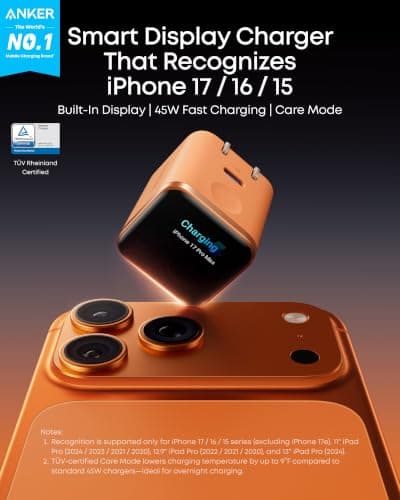 Cargador Rápido Anker Nano Smart Display 45W USB C para iPhone 17