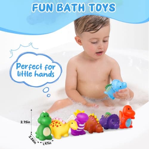 Color Changing No Hole Dinosaur Bath Toys Kids Ages 3+ Halloween Toys | Halloween Goodie Bag Stuffers Dinosaur Toys for Water Table Kids, Water Pool Toys for Bathtub Beach with Drying Bag