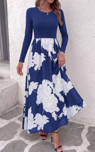KIRUNDO Long Sleeve Dress for Women Fall Wedding Guest Floral Maxi Dress