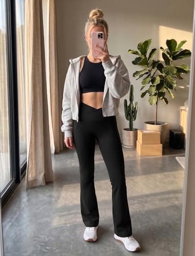 DLOODA Pantalones de Yoga Cruzados Acampanados para Mujer con Bolsillos