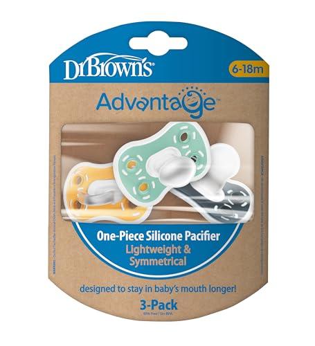 Paquete de 3 Chupones Dr. Brown's Advantage de Silicón, 6-18m, Gris/Verde/Amarillo