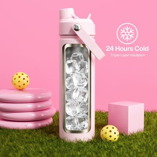 Termo ENCOOL de Acero Inoxidable Aislado con Popote, Antiderrames, Libre de BPA, Doble Pared al Vacío, Mantiene Frío 24H (26 oz, Algodón de Azúcar)