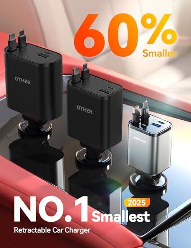 Cargador Retráctil JOYROOM 84W Ultra Compacto para Auto con USB C y Carga Rápida