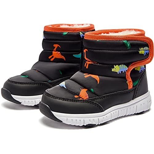 Botas de Nieve HOBIBEAR sin Cordones, Impermeables y Cálidas (Dinosaurio - Talla 7 Niño)
