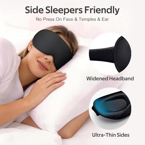Vynix® Sleep Mask for Men Women - 100% Blackout Eye Masks for Sleep - 3D Soft Sleeping Mask for Side Sleepers - Zero Pressure Lash Extensions Eye Cover Shade for Airplane Travel Essentials, Black
