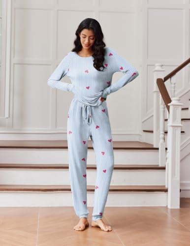 Ekouaer Womens Pajamas Set Long Sleeve Loungewear Soft Joggers with Pockets