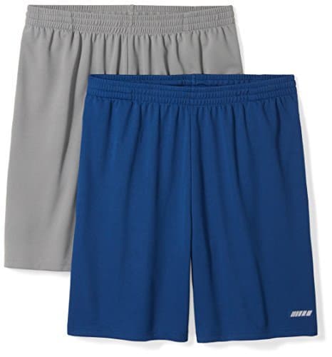 Amazon Essentials Men's Athletic Basketball Gym Shorts, Breathable Moisture Wicking, Loose-Fit Performance Tech, Pack of 2, Grey/Navy, Small