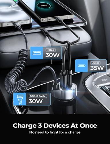 Cargador Coche LISEN 65W USB C Carga Rápida iPhone/Samsung/Pixel