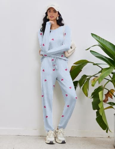 Ekouaer Womens Pajamas Set Long Sleeve Loungewear Soft Joggers with Pockets