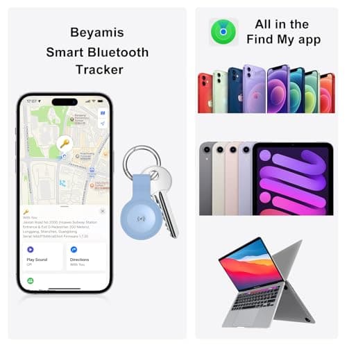 Localizador Beyamis Air Tracker (4-Pack) Bluetooth + UWB para Apple Find My (iOS). Con 2 Pilas 2032 Extras para Llaves, Equipaje y Más.