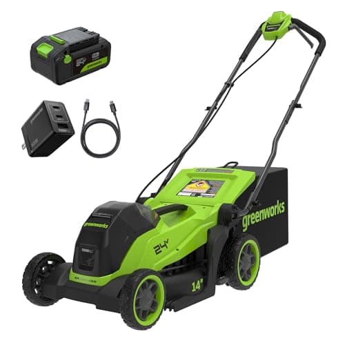 Greenworks 24V 14 in Push Lawn Mower, 5.0 Ah Battery and Charger