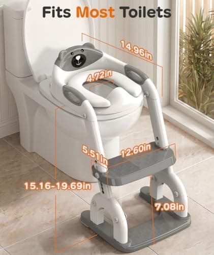 WHFIFHD Potty Training Toilet with Step Stool: 8 Heights for Toddler 2-in-1 | Potty Training Seat - for Kids Boys Girls, Adjustable Height with Splash Guard Soft Cushion Holds 200+ lbs Non Slip Foldab